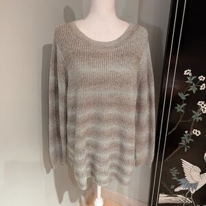 J.Jill Women's XL Light Blue Brown Heathered Striped Sweater Cotton Blend